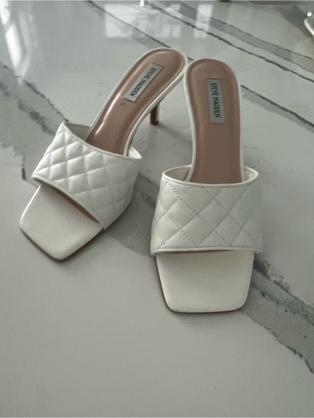 Steve Madden White Quilted Slide Mules